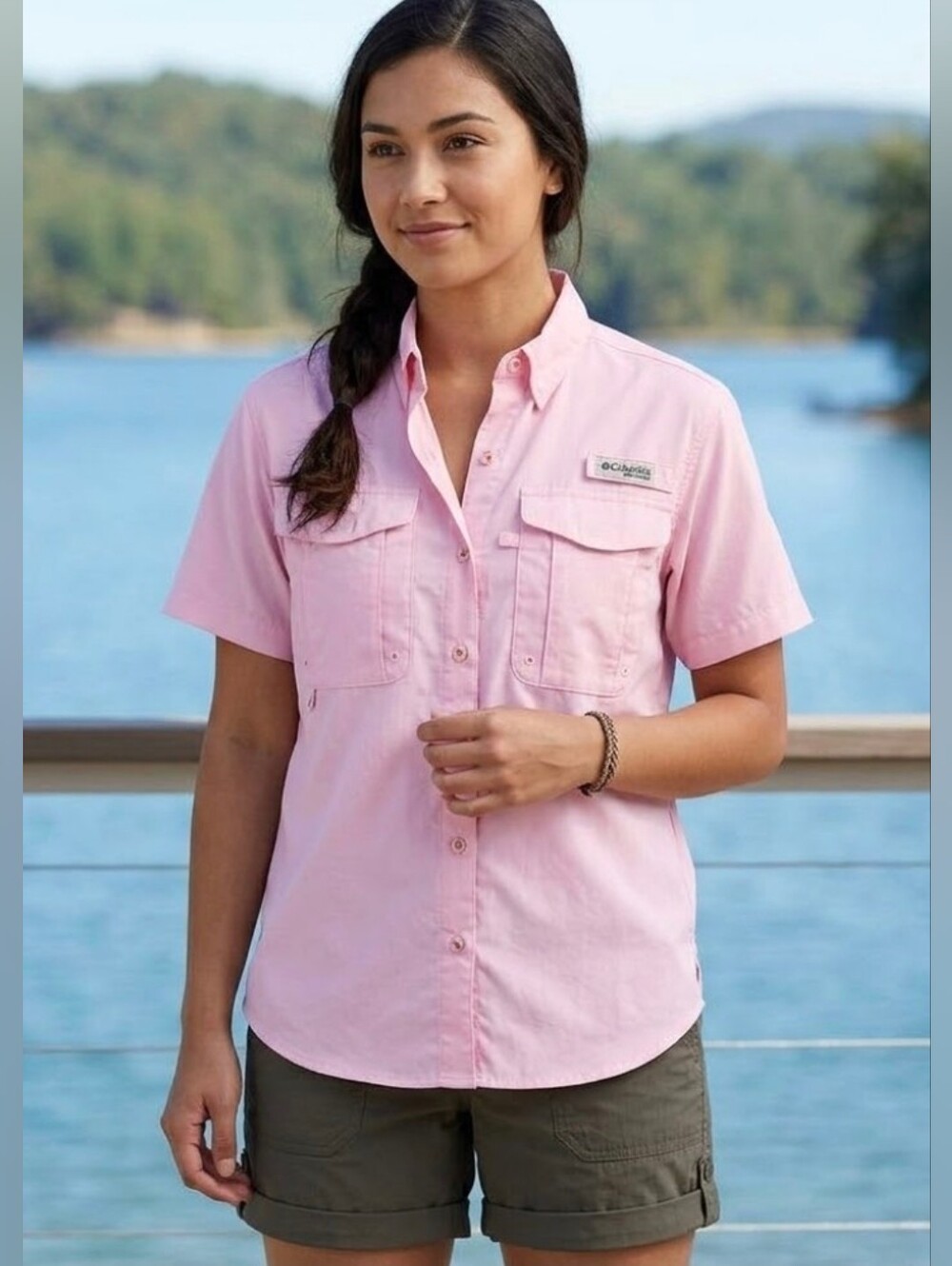 Columbia PFG Pink Button Down Up Polo Shirt Size XS Xsmall Sportswear Nylon Top